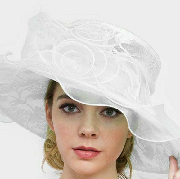 Medium Lace Organza Hat W/ Two Rose in Center - Picture 3 of 3